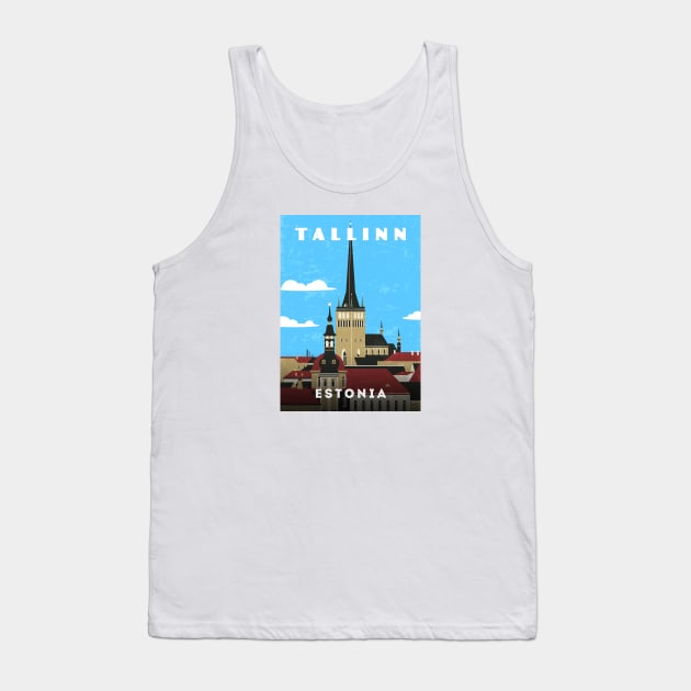 Tallinn, Estonia. Retro travel poster Tank Top by GreekTavern